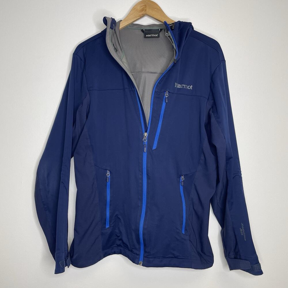 Marmot Gore ROM 2.0 Windstopper Windproof Hooded Full Zip Jacket Men's M Blue